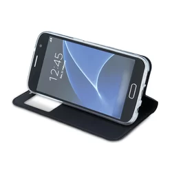 Telefontok Samsung Galaxy A30s - Fekete ablakos szilikon keretes mágneses könyvtok-1
