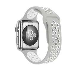 Apple Watch Series 1/2/3/4 (42mm-44mm) okosóra szíj - Handodo Double Szürke/Fehér szilikon szíj-1