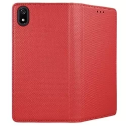 Telefontok Xiaomi Redmi 7A - piros mágneses átlátszó szilikon keretes könyvtok-1