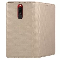 Telefontok Xiaomi Redmi 8 - arany mágneses szilikon keretes könyvtok-1