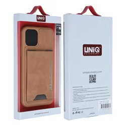 Telefontok iPhone 11 PRO MAX - UNIQ barna műbőr hátlaptok, szilikon kerettel, kártyatartóval-5