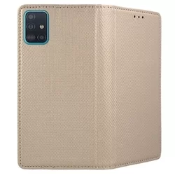 Telefontok Samsung Galaxy A51 - arany mágneses szilikon keretes könyvtok-3