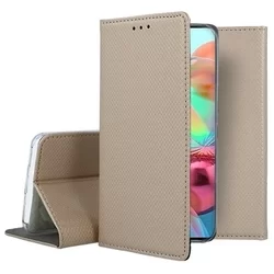 Telefontok Samsung Galaxy A71 - arany mágneses szilikon keretes könyvtok-1