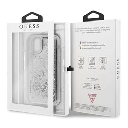 Telefontok iPhone 11 Pro - Guess Glitter Hearts ezüst-átlátszó hátlap tok-2
