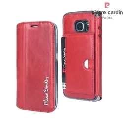Telefontok Pierre Cardin Kihajtható Valódi Bőr Tok Samsung Galaxy S6 Edge - G925 - Piros (8719273215166)-2