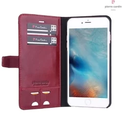 Telefontok Pierre Cardin Kihajtható Valódi Bőr Tok IPhone 6 Plus / 6s Plus - Piros (8719273215289)-1