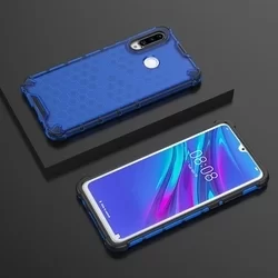 Telefontok Huawei P30 Lite - Hexagon mintás ütésálló áttetsző kék műanyag tok, szilikon peremmel-1