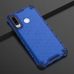 Telefontok Huawei P30 Lite - Hexagon mintás ütésálló áttetsző kék műanyag tok, szilikon peremmel-2