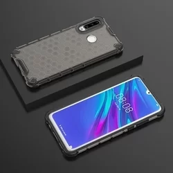 Telefontok Huawei P30 Lite - Hexagon mintás ütésálló áttetsző fekete műanyag tok, szilikon peremmel-1
