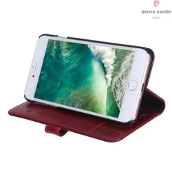 Telefontok Pierre Cardin Kihajtható Valódi Bőr Tok IPhone 7 Plus / 8 Plus- Piros (8719273229446)-3
