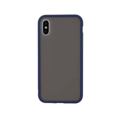 Telefontok Huawei P30 Lite - áttetsző fekete műanyag hátlaptok, kék matt szilikon kerettel-1