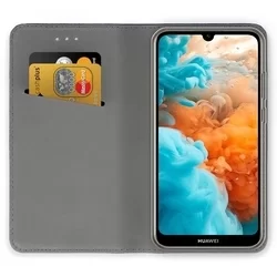 Telefontok Huawei Y6 2019 - arany mágneses szilikon keretes könyvtok-1