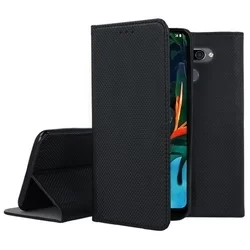 Telefontok LG K50 / LG Q60 - fekete mágneses szilikon keretes könyvtok-1