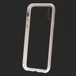 Telefontok iPhone 7 / 8 /SE 2020 - Magneto fekete, mágneses fém keretes hátlap tok, átlátszó üveg hátlappal-2