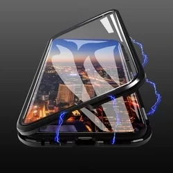 Telefontok iPhone 7 / 8 / SE 2020 - Magneto fekete, mágneses fém keretes 360 fokos tok, átlátszó üveg elő + hátlappal-4