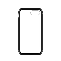 Telefontok iPhone 7 / 8 / SE 2020 - Magneto fekete, mágneses fém keretes 360 fokos tok, átlátszó üveg elő + hátlappal-1