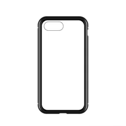 Telefontok iPhone 7 / 8 / SE 2020 - Magneto fekete, mágneses fém keretes 360 fokos tok, átlátszó üveg elő + hátlappal-2