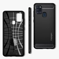 Telefontok Samsung Galaxy A21S - SPIGEN Rugged Armor Fekete tok-1