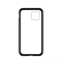 Telefontok iPhone 11 - mágnesesen záródó tok, fekete fém kerettel, átlátszó üveg hát- és előlappal-5