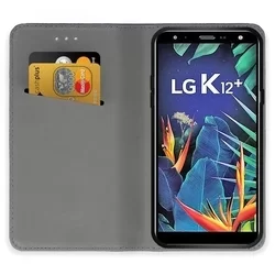 Telefontok LG K40 - fekete mágneses szilikon keretes könyvtok-1