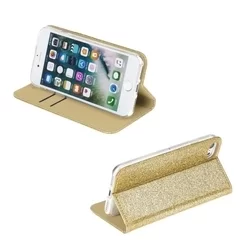 Telefontok iPhone 7 / 8 / SE 2020 - arany Shiny mágneses szilikon keretes könyvtok-1
