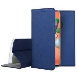 Telefontok Samsung Galaxy A11 - kék mágneses szilikon keretes könyvtok-2