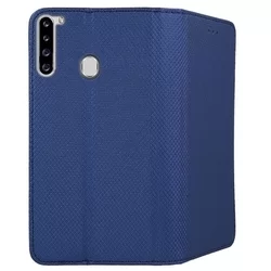Telefontok Samsung Galaxy A21 - kék mágneses szilikon keretes könyvtok-2