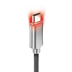 Forcell - MicroUSB / USB fekete szövet gyorstöltő kábel, 1m, jelző LED-del-2
