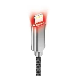 Forcell - Lightning / USB fekete szövet gyorstöltő kábel, 1m, jelző LED-del-1