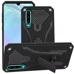 Telefontok Huawei P30 - Defender Stand fekete ütésálló, kitámasztható hátlap tok-1