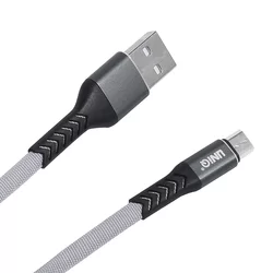 Kábel: UNIQ - szürke szövet MicroUSB / USB gyorstöltő 2m kábel, 2,1A-3