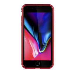 Telefontok iPhone 7 / 8 - Magnetic piros, mágneses fém keretes tok, átlátszó üveg hátlappal-2
