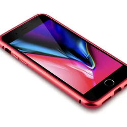 Telefontok iPhone 7 / 8 - Magnetic piros, mágneses fém keretes tok, átlátszó üveg hátlappal-3