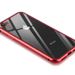 Telefontok iPhone 7 / 8 - Magnetic piros, mágneses fém keretes tok, átlátszó üveg hátlappal-5