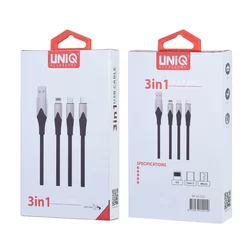 UNIQ 3in1 - (USB - lightning / Type-C / MicroUSB) fekete szövet töltőkábel, 1m-1