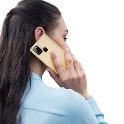 Telefontok Samsung Galaxy A21S - Dux Ducis arany flipcover tok-3