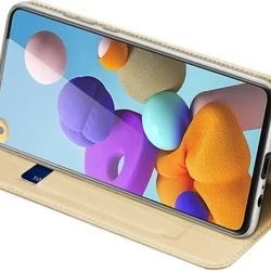 Telefontok Samsung Galaxy A21S - Dux Ducis arany flipcover tok-6