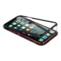Telefontok iPhone 11 - mágnesesen záródó hátlaptok, fekete fém kerettel és átlátszó üveg hátlappal-4
