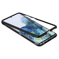 Telefontok Samsung Galaxy S20 Ultra - mágnesesen záródó hátlaptok, fekete fém kerettel és átlátszó üveg hátlappal-1