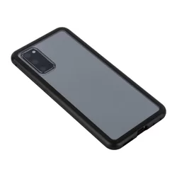 Telefontok Samsung Galaxy S20 - mágnesesen záródó hátlaptok, fekete fém kerettel és átlátszó üveg hátlappal-1