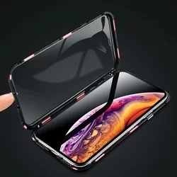 Telefontok Samsung Galaxy A21s - Magneto fekete, mágneses fém keretes hátlap tok, átlátszó üveg elő + hátlappal-4