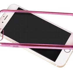 Telefontok Samsung Galaxy S6 G920 - átlátszó, rózsaszín keretes vékony szilikon tok-1