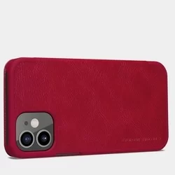 Telefontok iPhone 12 mini - Nillkin Qin Kihajtható bőr tok piros-3