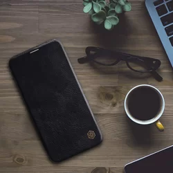 Telefontok iPhone 12 Pro - Nillkin Qin Kihajtható bőr tok fekete-3