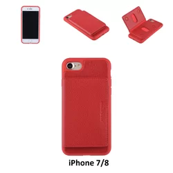Telefontok iPhone SE 2020 - UNIQ piros műbőr hátlaptok, szilikon kerettel, kártyatartóval-2