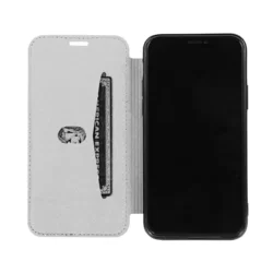 Telefontok iPhone 12 mini - ezüst-átlátszó könyvtok-1