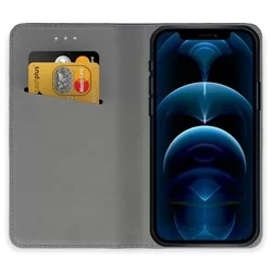 Telefontok iPhone 12 Pro Max - fekete mágneses átlátszó szilikon keretes könyvtok-1