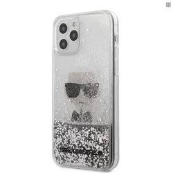 Telefontok iPhone 12 - Karl Lagerfeld Liquid Glitter Iconic átlátszó/ezüst hátlap tok-1