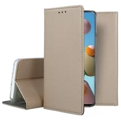 Telefontok Samsung Galaxy A21S - arany mágneses szilikon keretes könyvtok-1