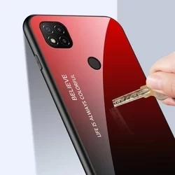 Telefontok Xiaomi Redmi 9C - piros / fekete üveg hátlaptok-2